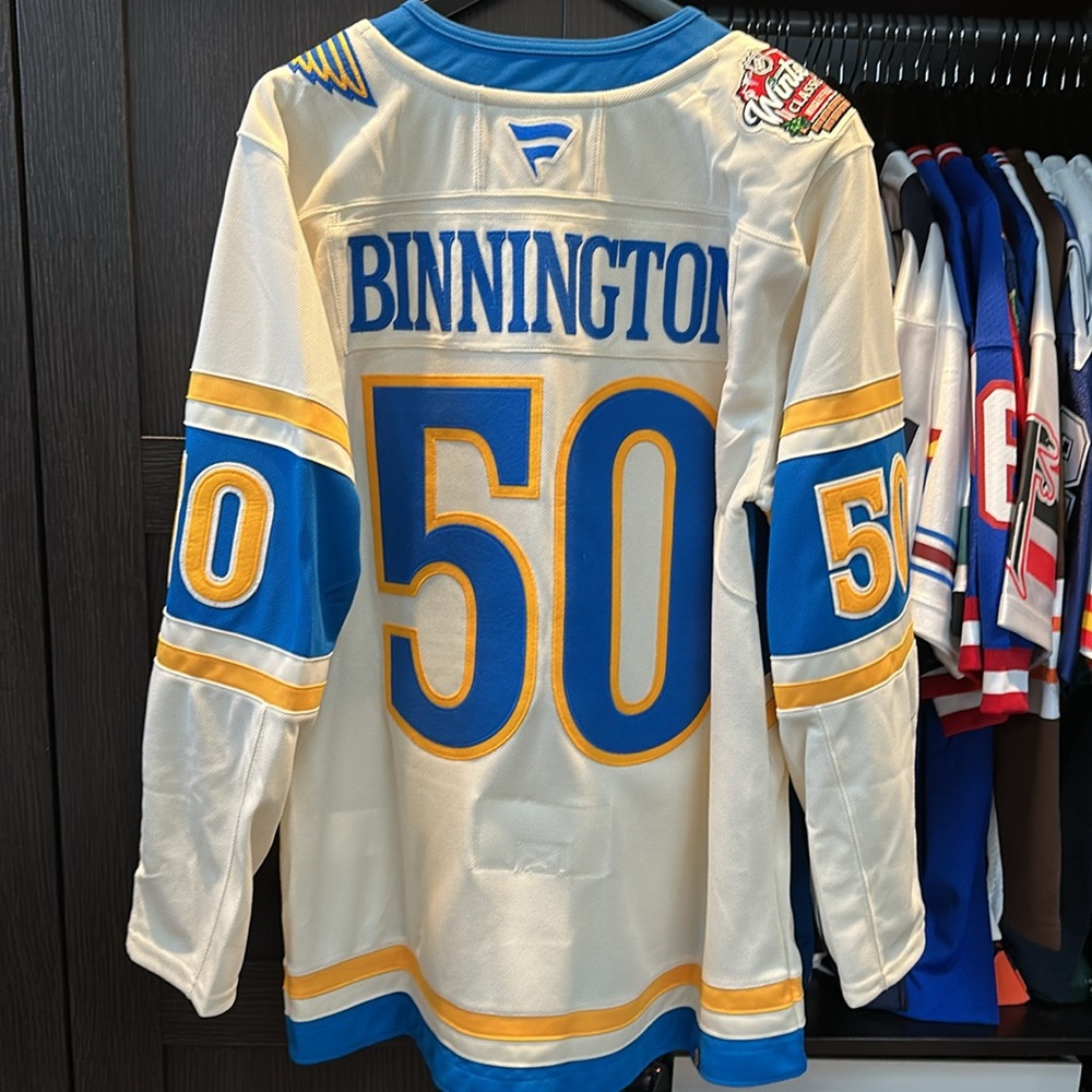 Jordan Binnington St. Louis Blues Fanatics Alternate Premium NHL Jersey - Cream - Picture 7 of 8